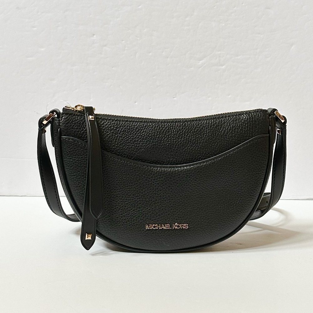 Michael Kors Dover Small Front Pocket Half Moon Crossbody Bag Black